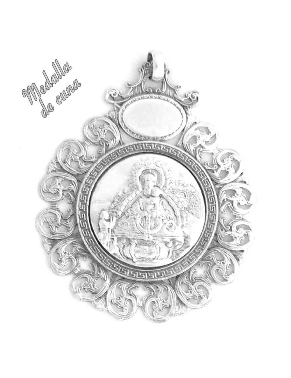 Medalla de cuna Virgen de la Cabeza aparición bisel rizado