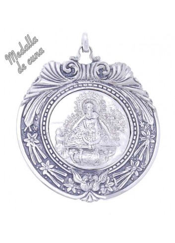 Medalla de cuna Virgen de la Cabeza aparición bisel estrellas