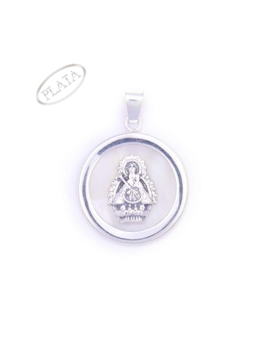 Virgen de la Cabeza medalla plata y nacar 2,6cm