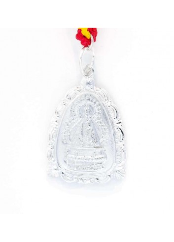 Medalla romería Virgen Cabeza entronizada triangular doble cara