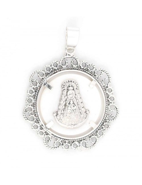 Medalla Virgen del Rocío plata bisel filigranas 3,8 cm