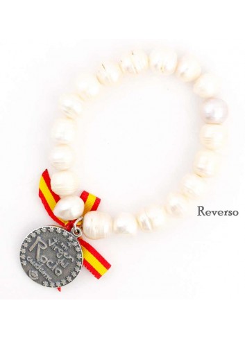 Pulsera Virgen del Rocío perlas elástica lazo España
