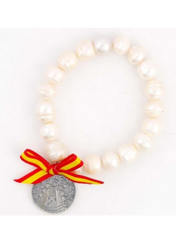Pulsera Virgen del Rocío perlas elástica lazo España