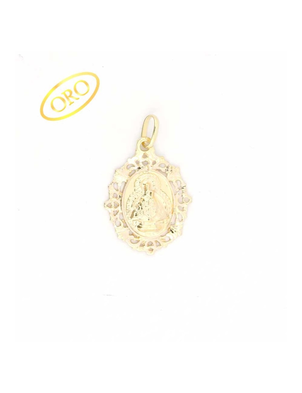 Medalla Virgen de la Cabeza oro oval bisel filigranas 19x29