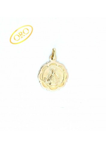 Medalla Virgen de la Cabeza oro redonda bisel ondas 17 mm