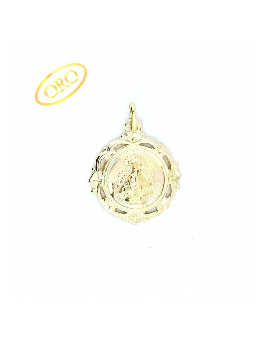 Medalla Virgen de la Cabeza oro redonda rocallas 22 mm