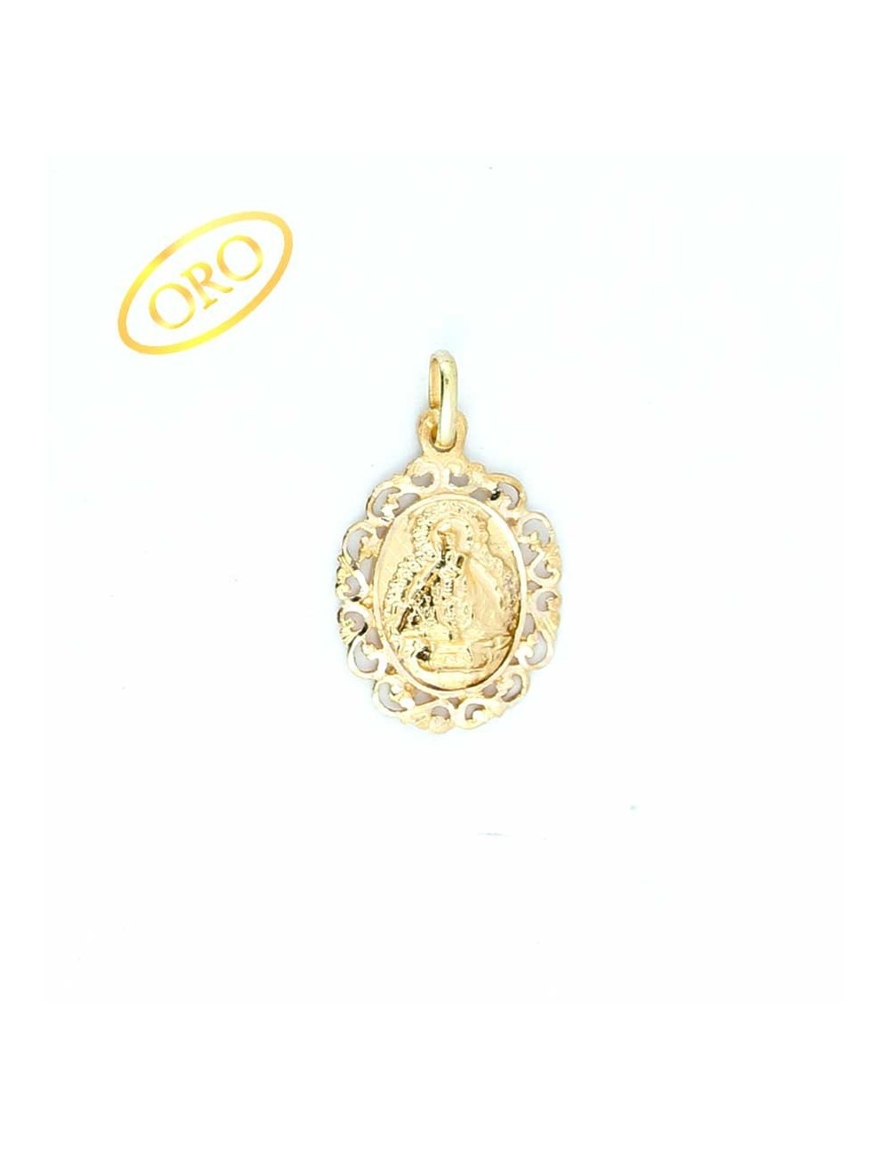 Medalla Virgen de la Cabeza oro oval  bisel rocallas 16x28mm