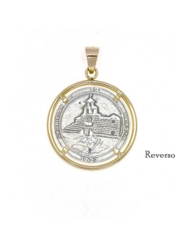 Medalla aparición Virgen de la Cabeza plata y oro bisel redondo