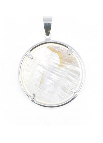 Medalla Virgen del Rocío plata nácar bisel redondo 3,5 cm
