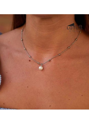 Gargantilla Lotus Style con perla y cadena bolas acero LS1851-1-1