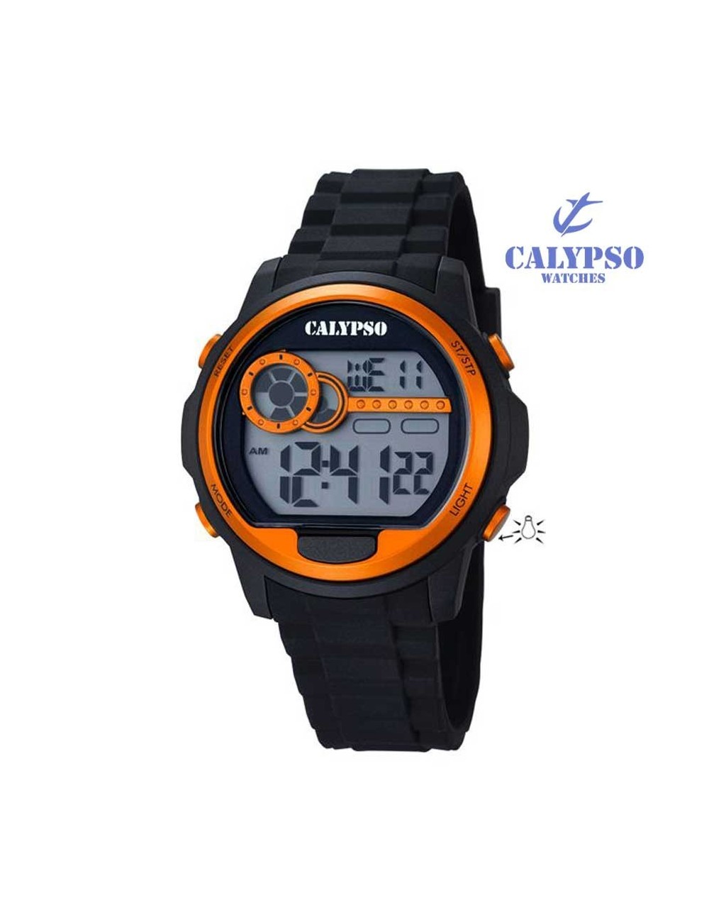 Reloj Calypso hombre o niño digital silicona negro naranja K5667-4