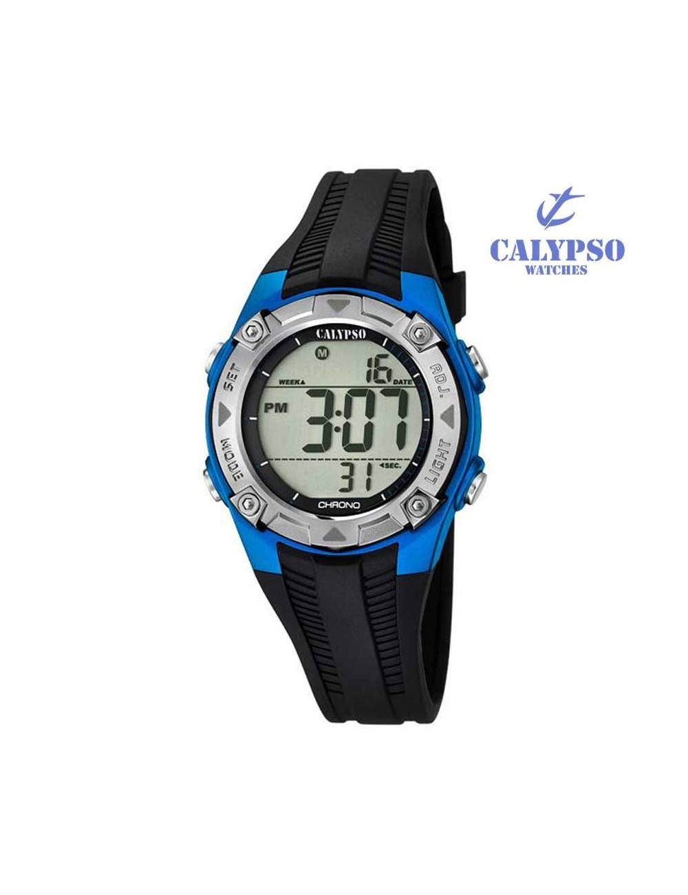 rueda Ejecutar Tropezón Reloj Calypso niño digital caucho azul y plateado K5685-5