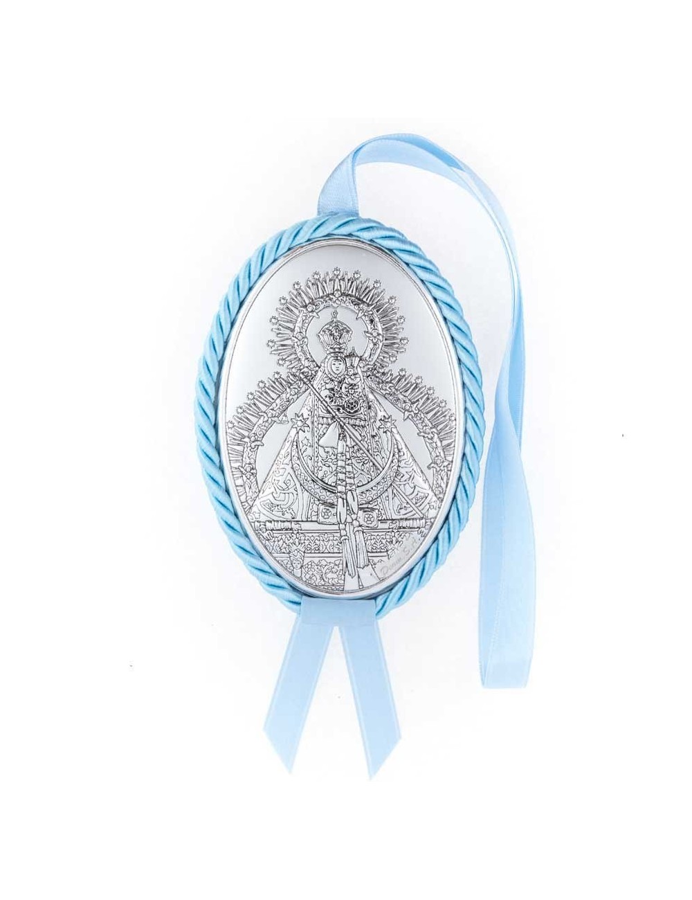 Medalla cuna Virgen de la Cabeza polipie oval azul musical