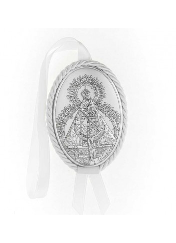 Medalla cuna Virgen de la Cabeza polipie oval blanco musical