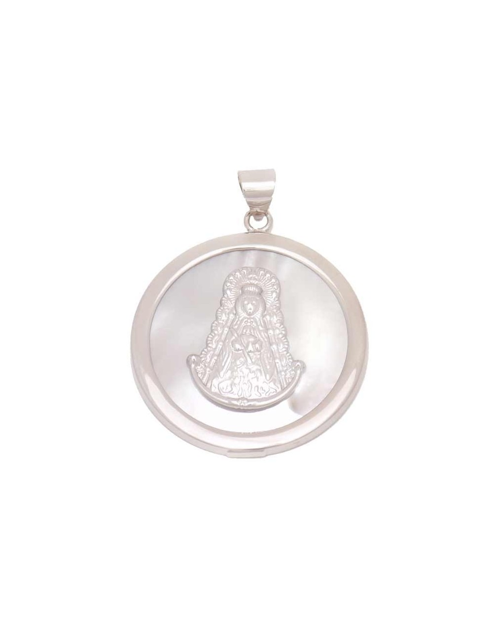 Medalla Virgen del Rocío redonda 30 mm plata nácar