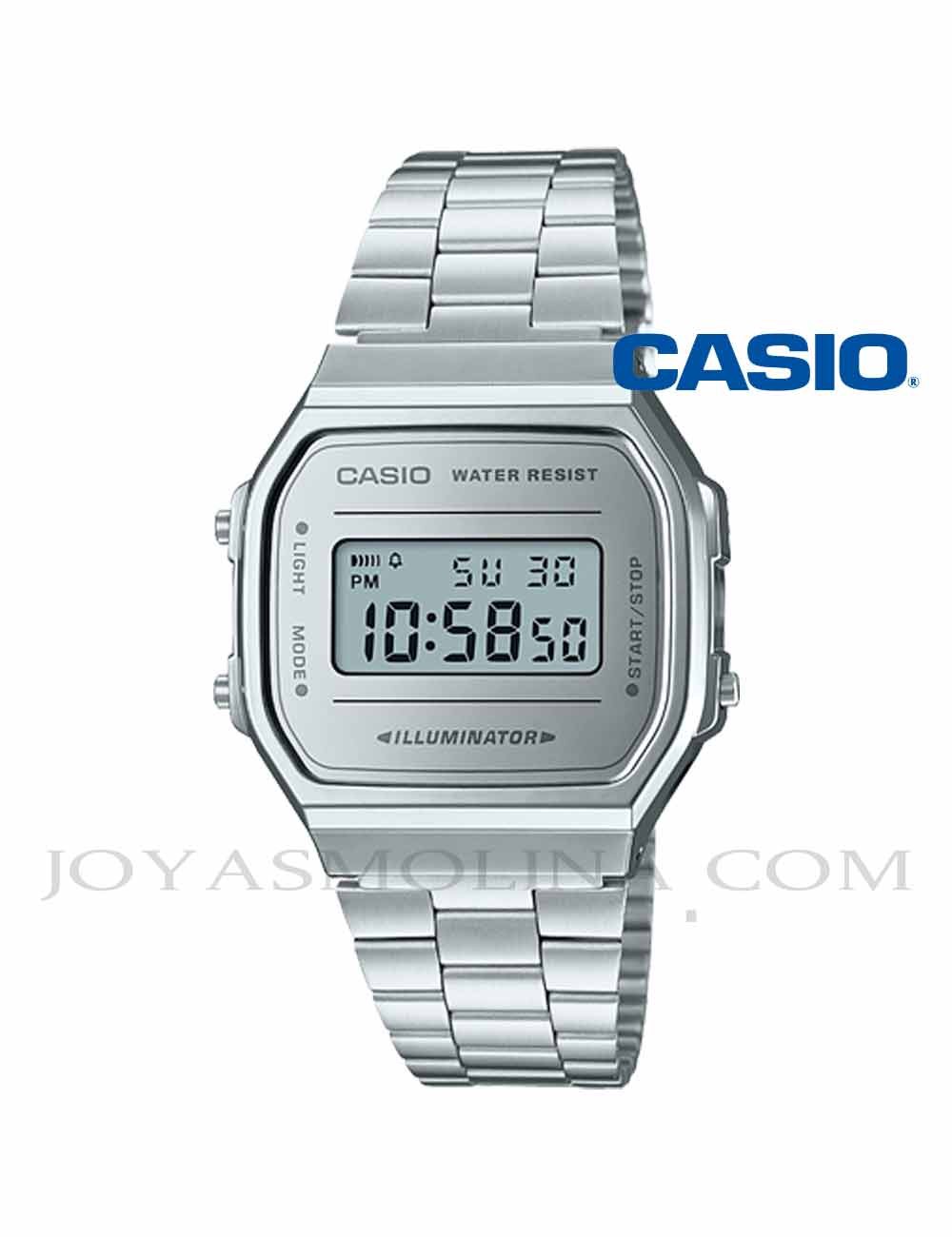 Reloj Casio digital plateado vintage unisex A168WEM-7EF