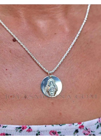 Medalla Virgen Cabeza plata redonda 21 mm con cadena