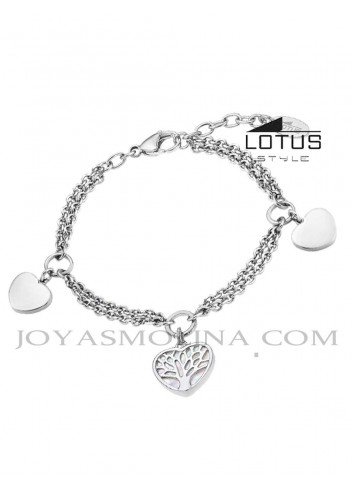 Pulsera Lotus árbol de la vida acero colgantes corazón LS2022-2/1