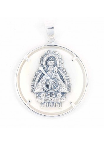 Medalla Virgen Cabeza plata nácar 41mm