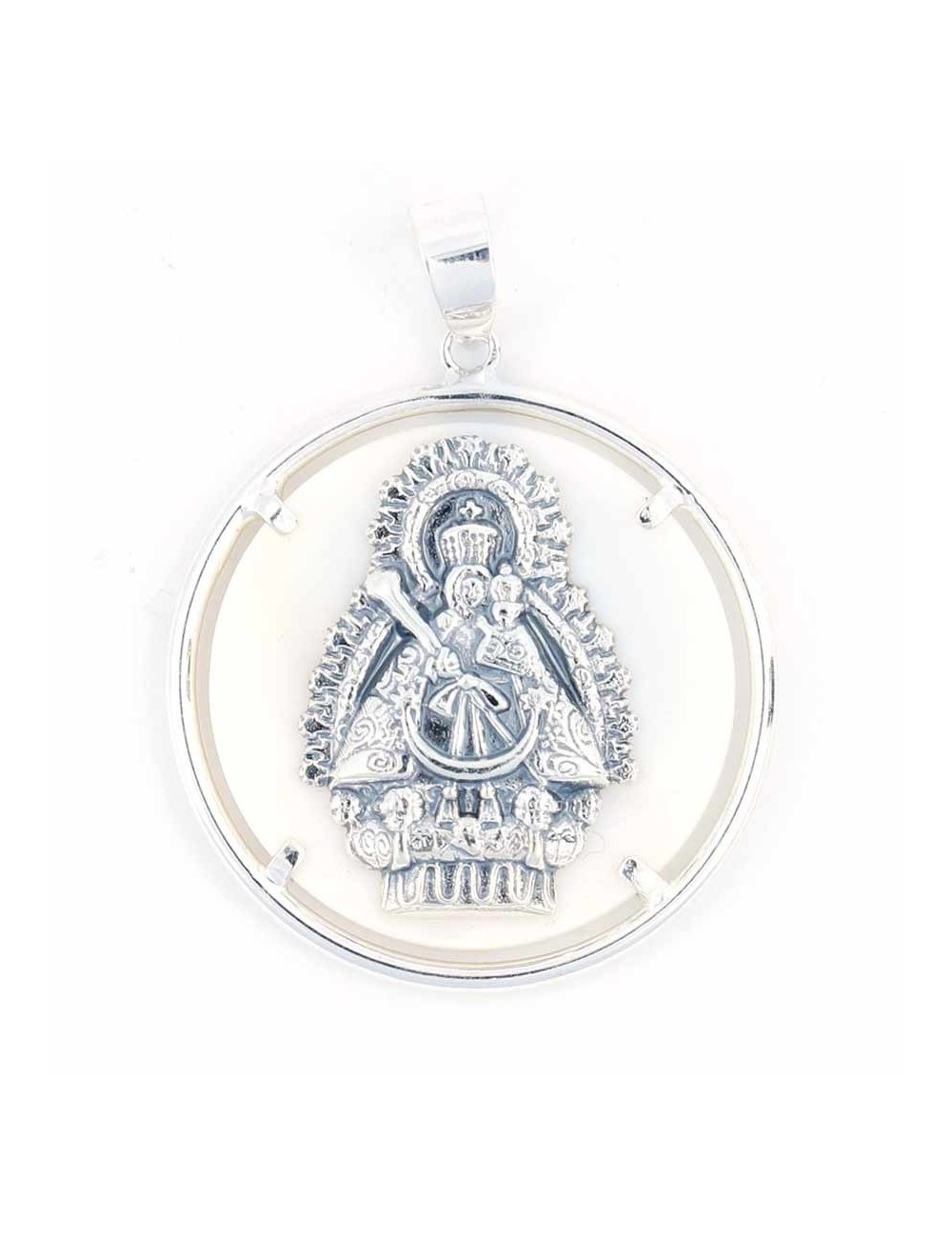 Medalla Virgen Cabeza plata nácar 41mm