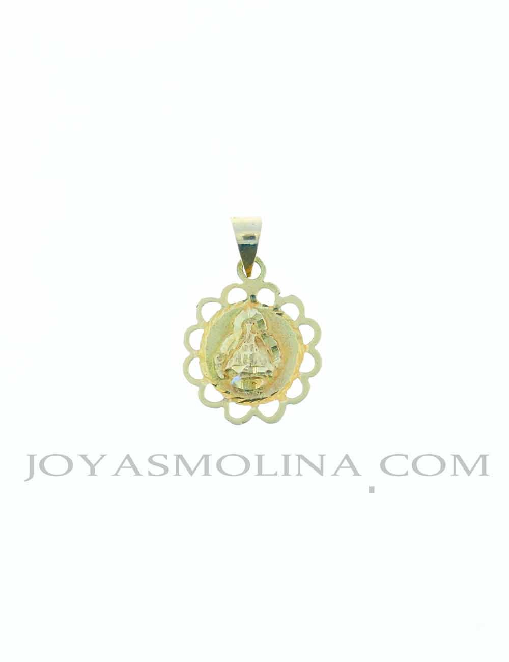 Medalla Virgen Cabeza oro redonda flor
