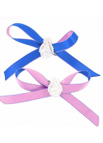 Medalla cuna Virgen Cabeza plata cinta azul o rosa