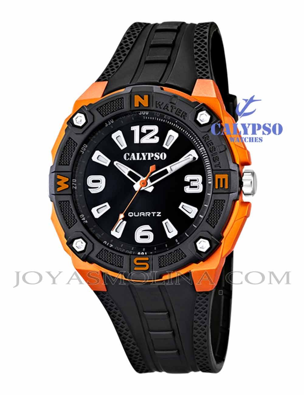 Reloj Calypso hombre o niño digital silicona negro y naranja