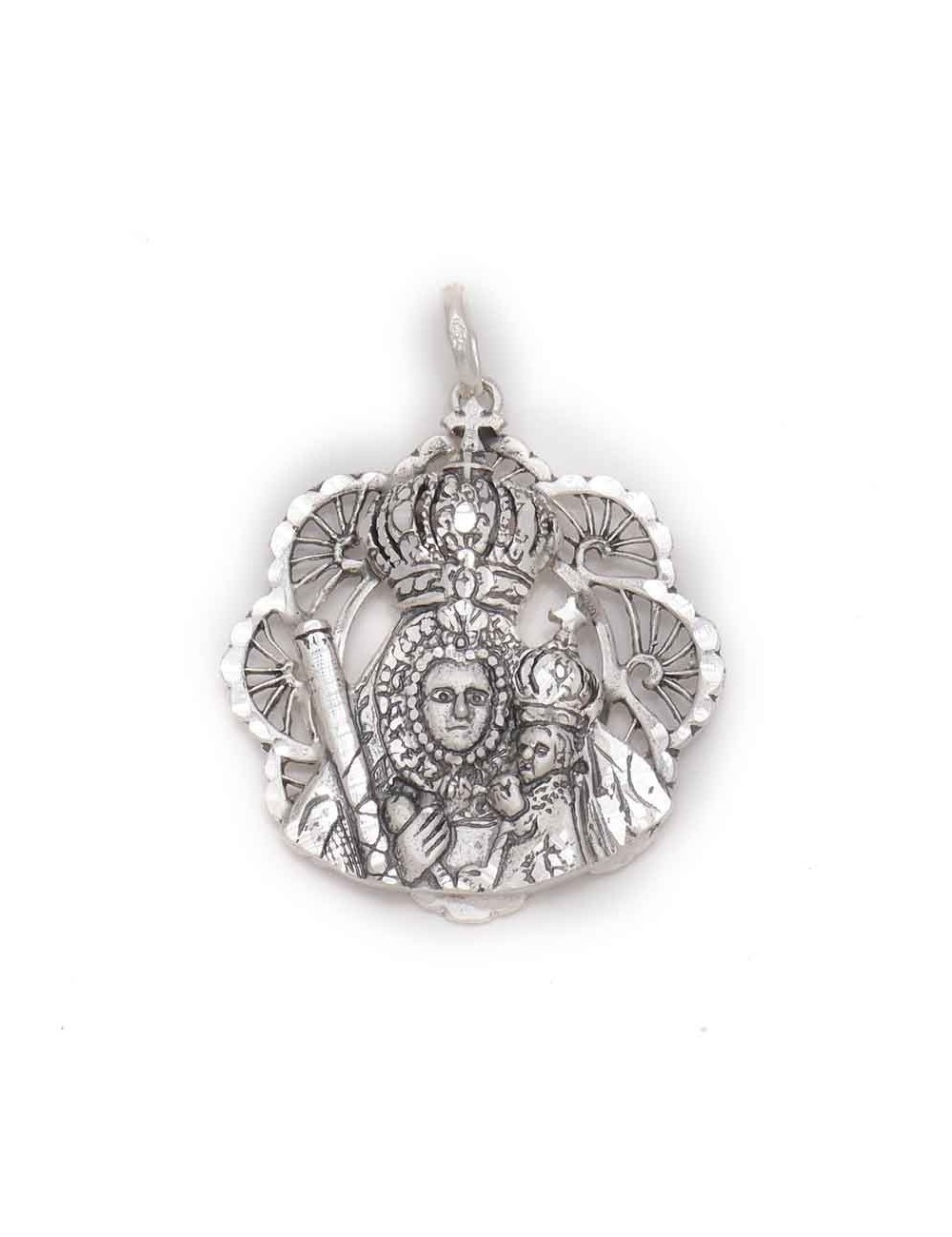 Medalla plata bisel abanicos con Virgen de la Cabeza y niño