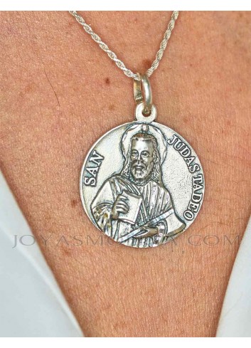 Medalla San Judas Tadeo plata grande redonda