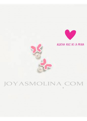 Pendientes plata bebé Agatha mariposa rosa-perla