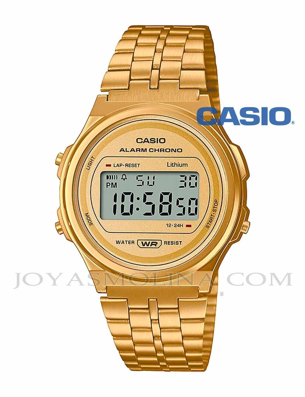Reloj Casio digital dorado redondo vintage