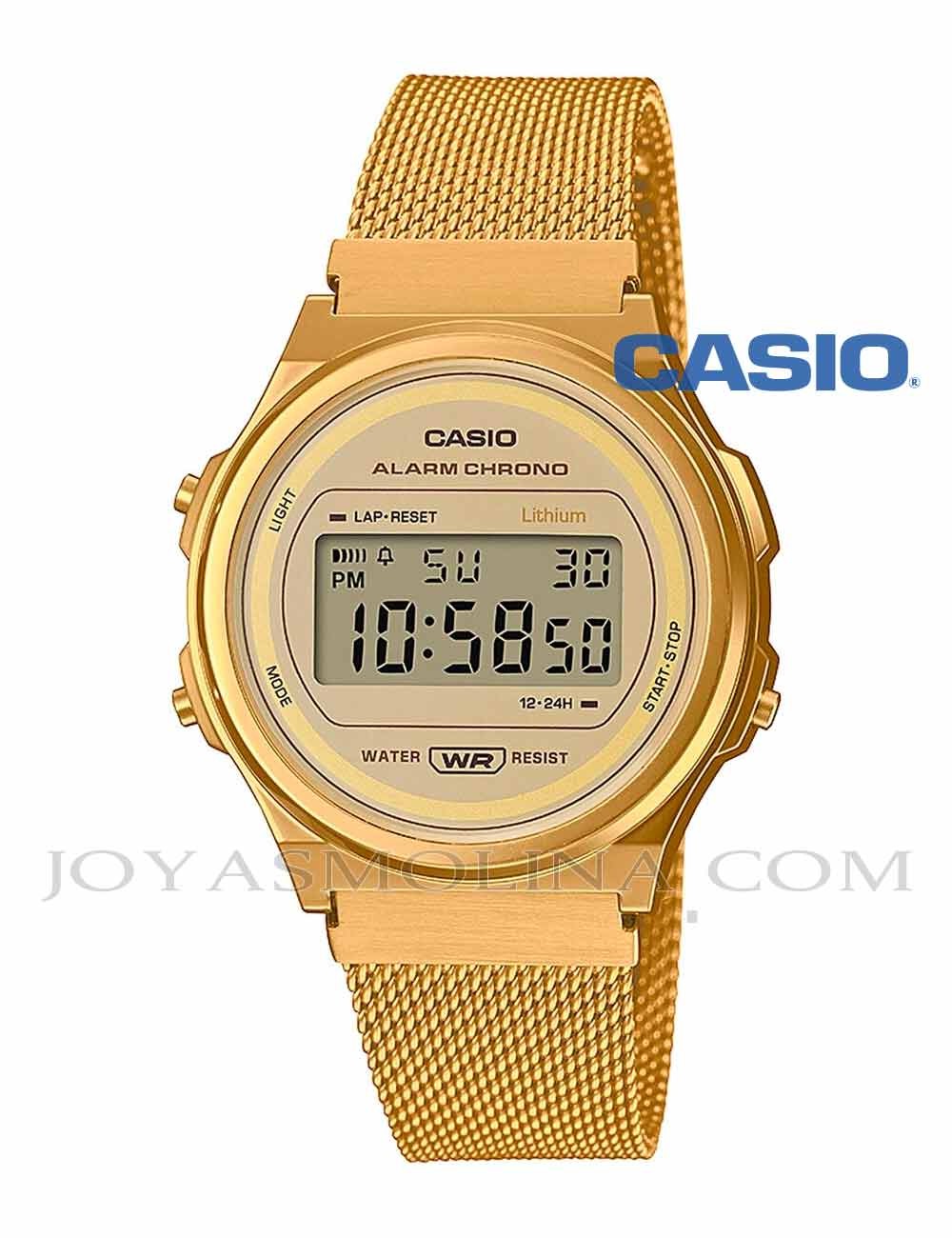 Reloj Casio digital dorado redondo vintage malla