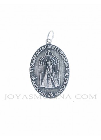 Medalla Virgen de la Cabeza peregrina jaula subida santuario